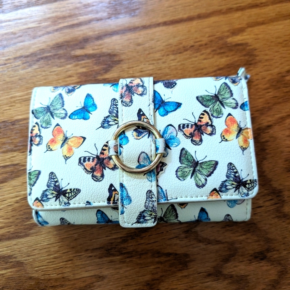 Small Cream Multi-Colored Butterfly Wallet